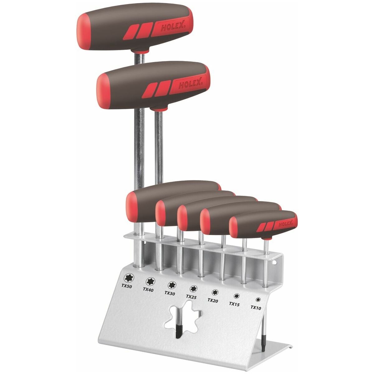 Skruvdragarsats för Torx®, med T-handtag, i plåtstativ 7 delar