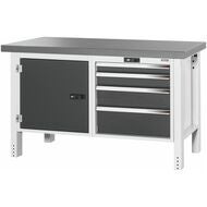 Arbetsbänk, lucka till vänster. till höger 4 utdragslådor, Eluplan-skiva mörk 20×20G