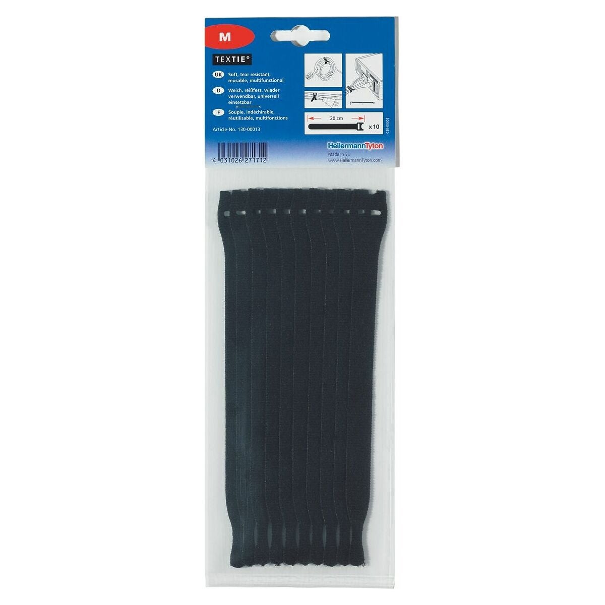 Sats med kardborrbuntband TEXTIE, 200 × 12,5 mm BL