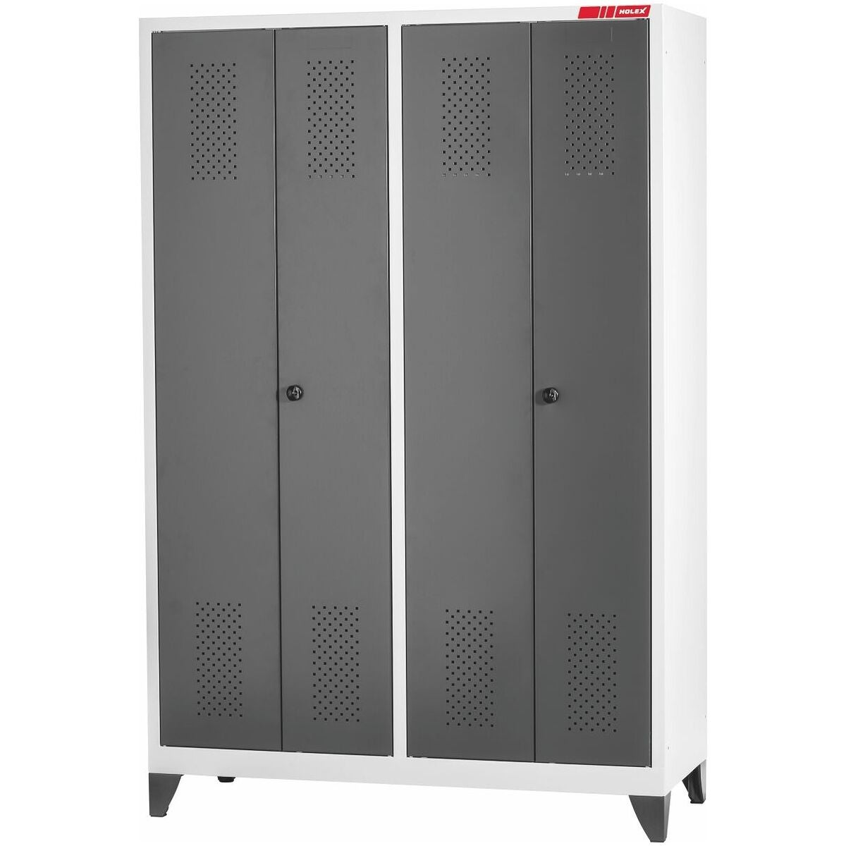 Klädskåp för svart-vit-separation med plastfötter och säkerhetslåsklinka 4