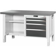 Arbetsbänk, öppen till vänster. till höger 4 utdragslådor, Eluplan-skiva mörk 1500 mm