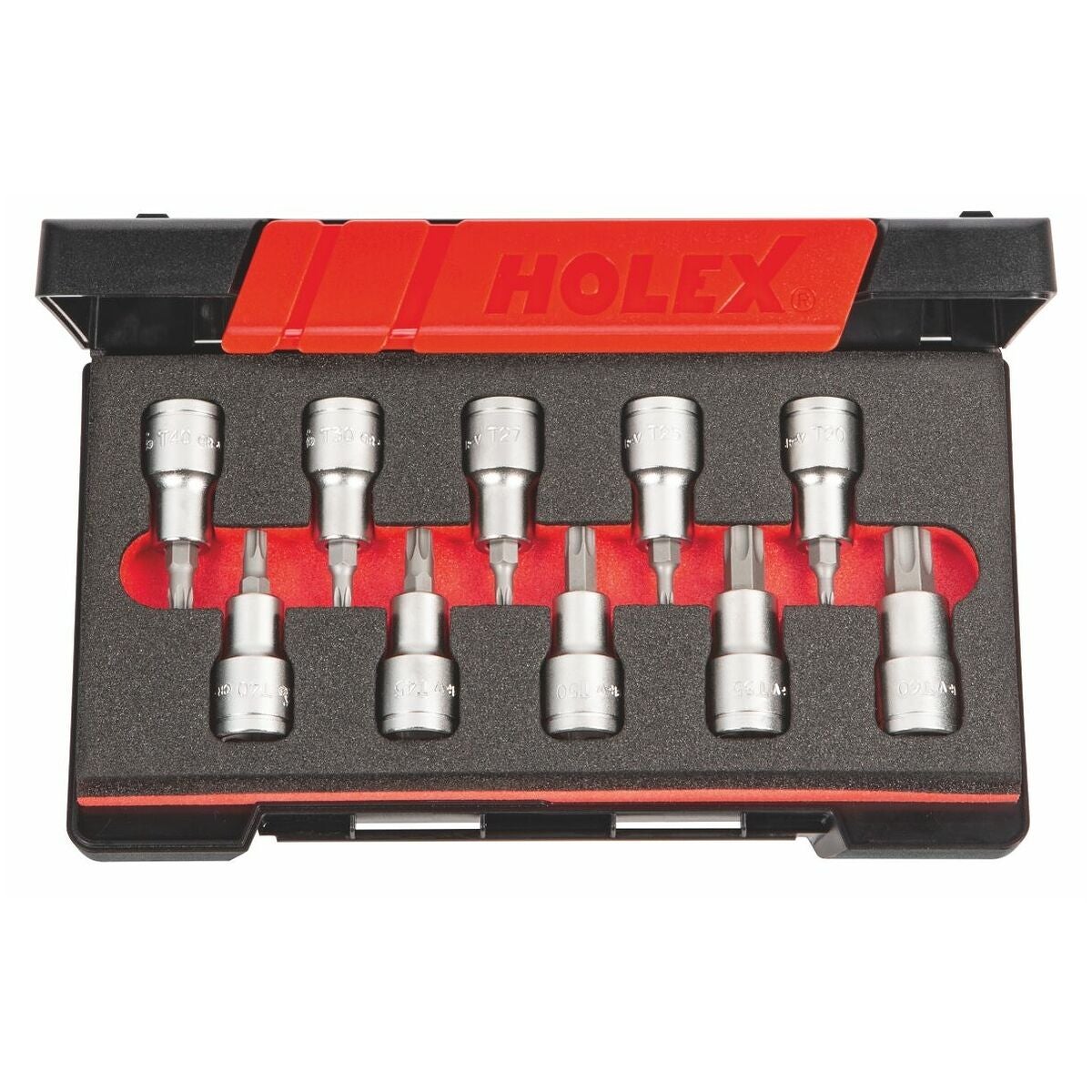 Sats skruvdragarhylsor för Torx®-skruvar 1/2 tum-fyrkant 10 delar