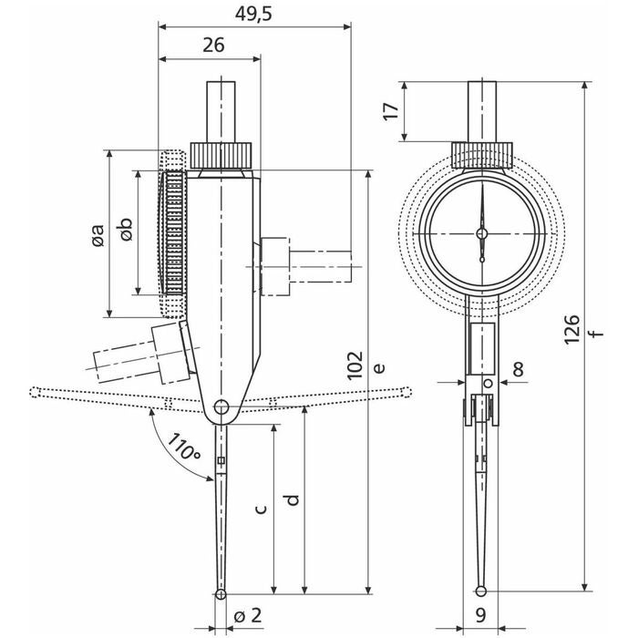 Vippindikator mätspetslängd 41,2 / 32,3 mm 0,5/38 mm