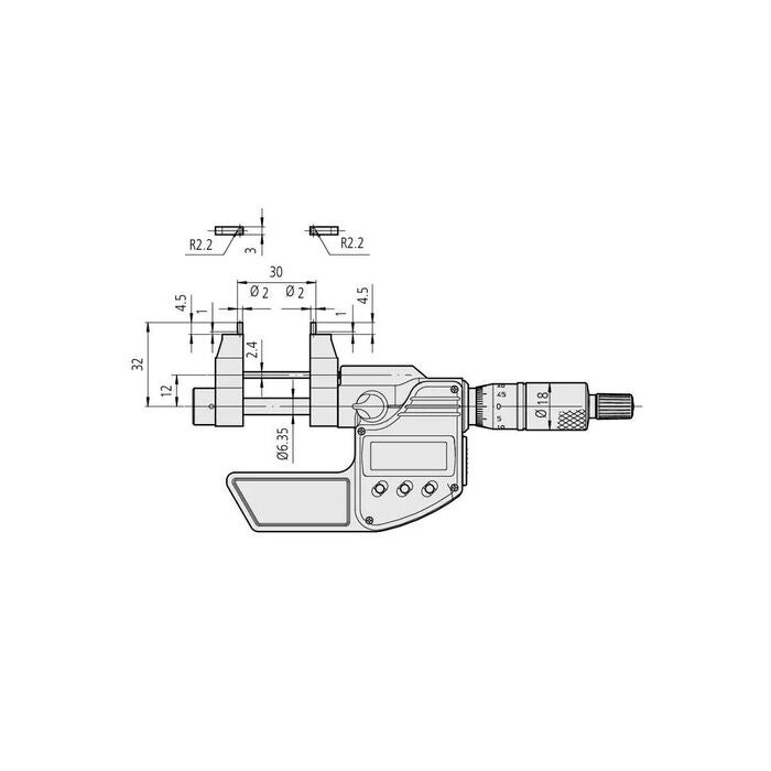 Digital innermikrometer med skänklar med datautgång 5-30 mm
