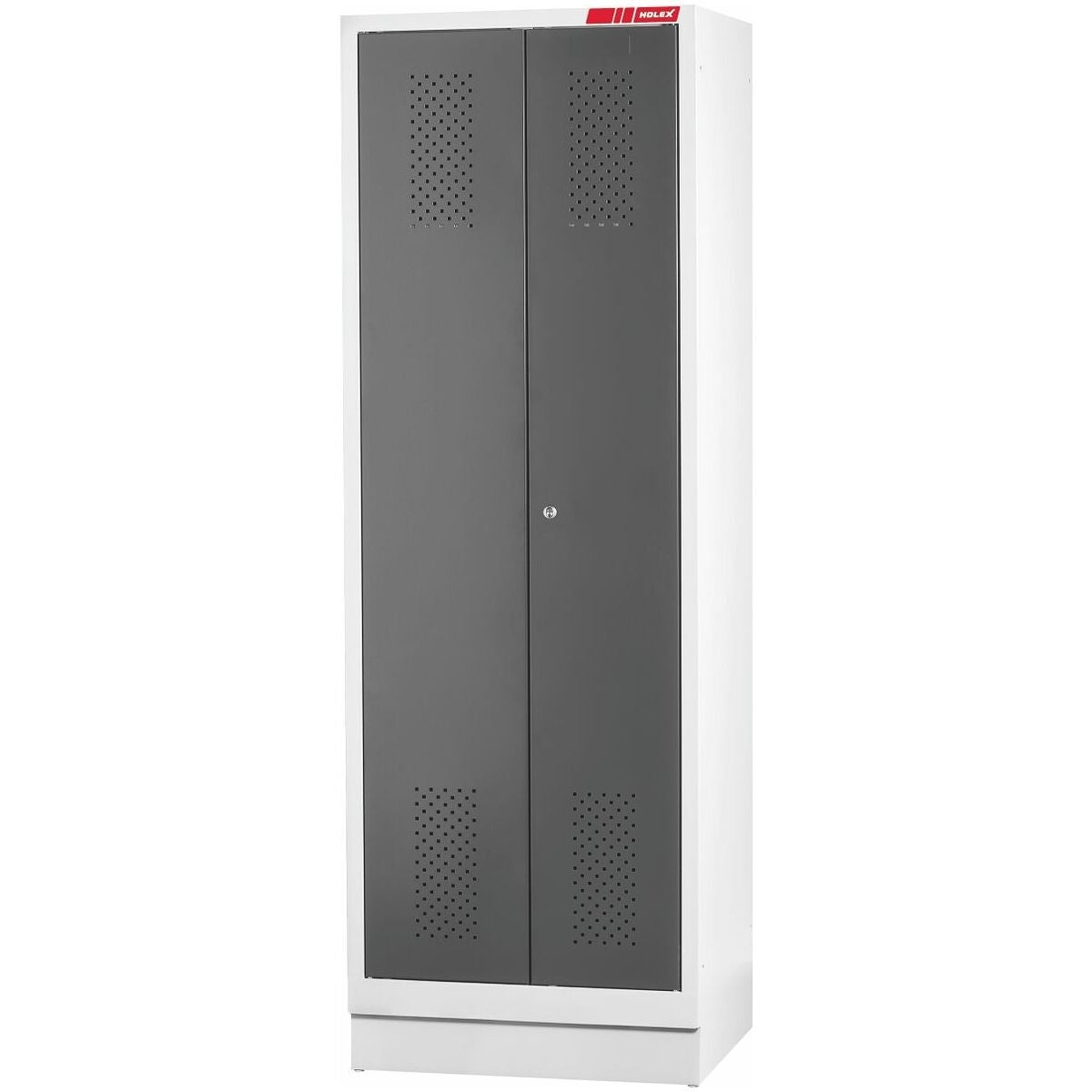 Klädskåp för svart-vit-separation med sockel och DOM cylinderlås