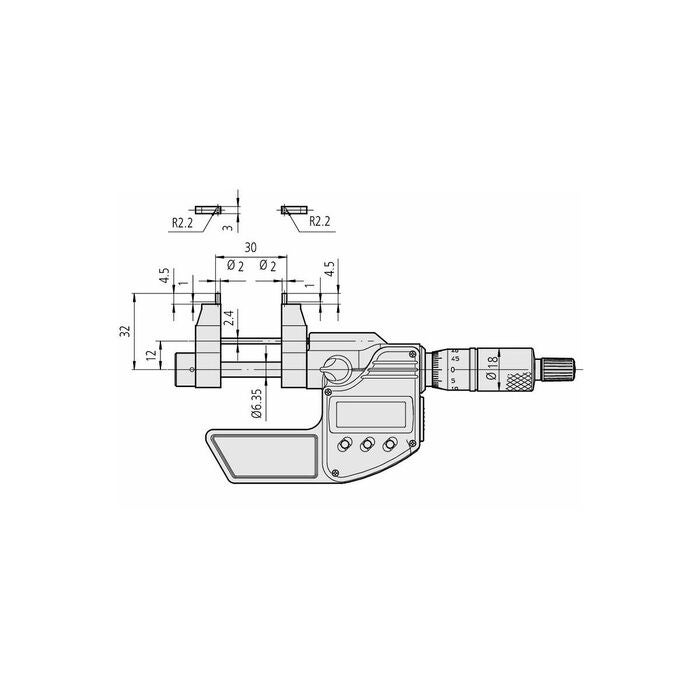 Digital innermikrometer med skänklar med datautgång 5-30 mm