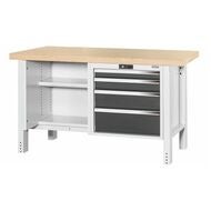 Arbetsbänk, öppen till vänster. till höger 4 utdragslådor, Multiplex-bokskiva 1500 mm
