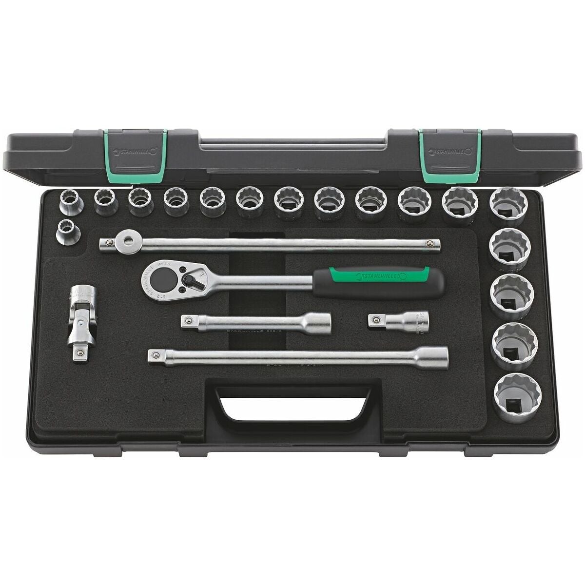 Hylsnyckelsortiment tumdimensioner, 1/2 tum fyrkant 23 delar