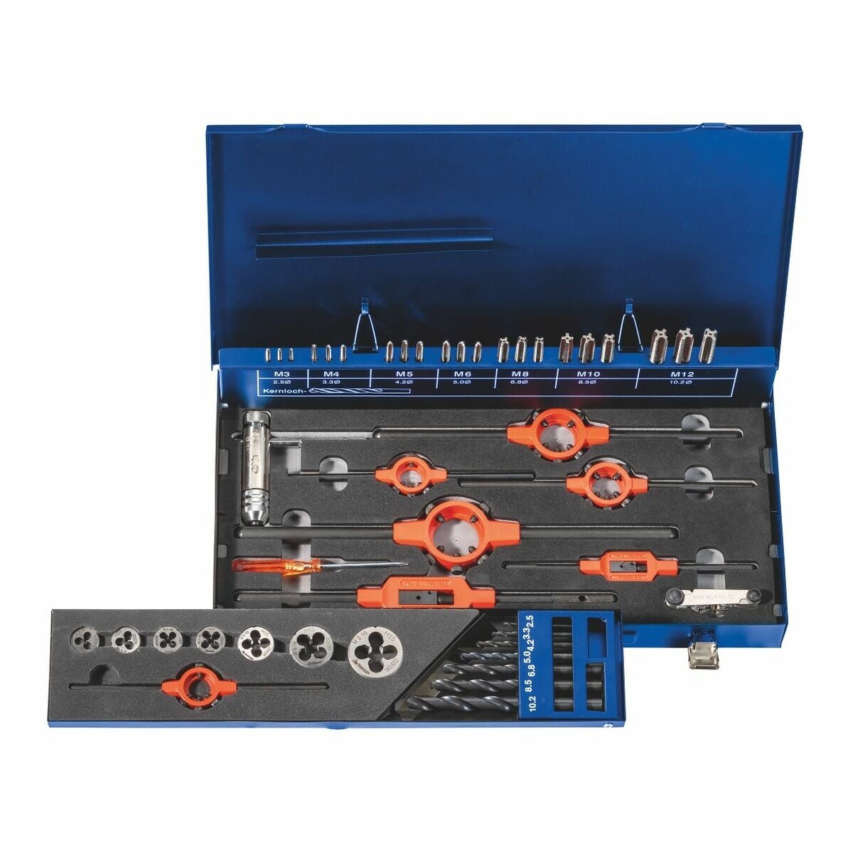 Gängskärverktyg i sats med gängtappssatser, 3 delar