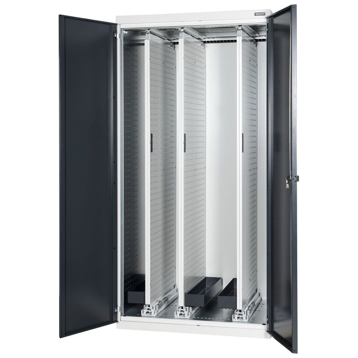 Vertikalskåp med perforerad panel, bredd 40G med fönsterförsedda dörrar