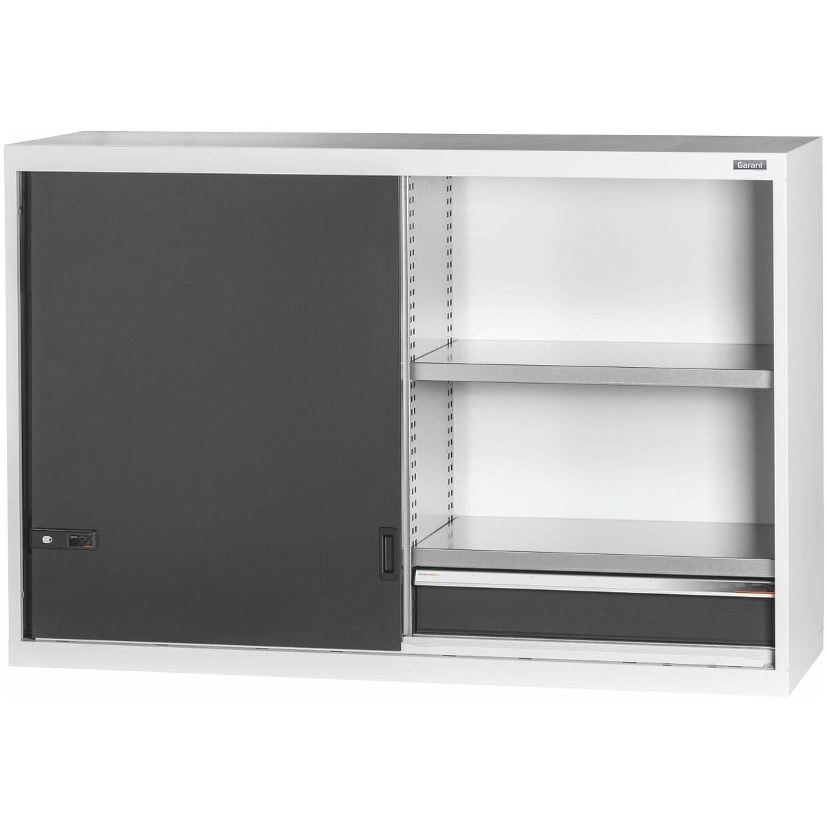 Överskåp med utdragslåda, skjutdörrar helt av plåt 26×14G